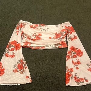 Floral Off-Shoulder Top - Red and White
